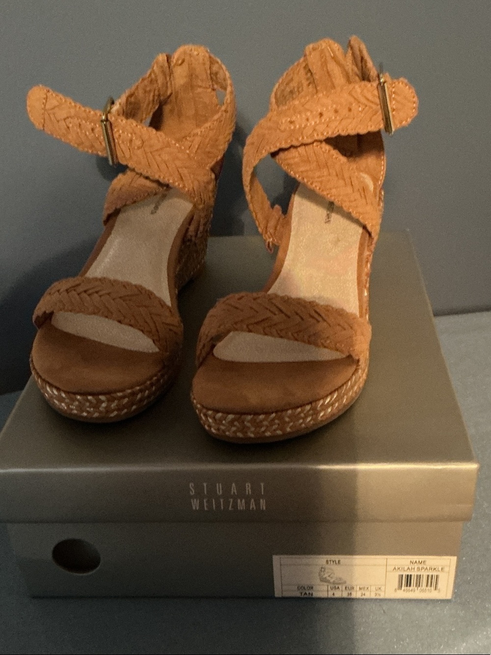 Stuart Weitzman Tan Braided Wedge Sandals